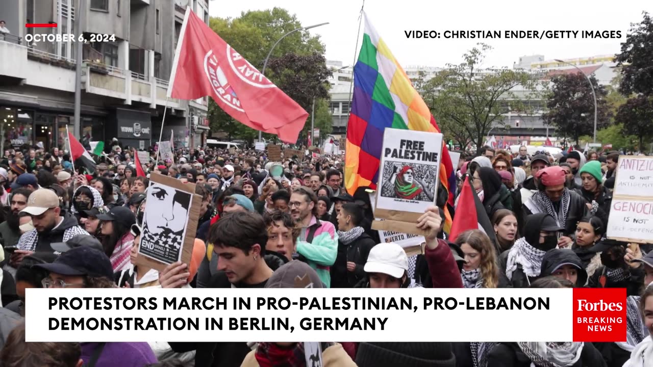 Protestors March In Pro-Palestinian, Pro-Lebanon Demonstration In Berlin, Germany