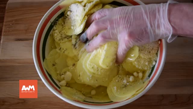 He thinly slices potatoes and layers them in a muffin pan. When it comes out of the oven? OMG