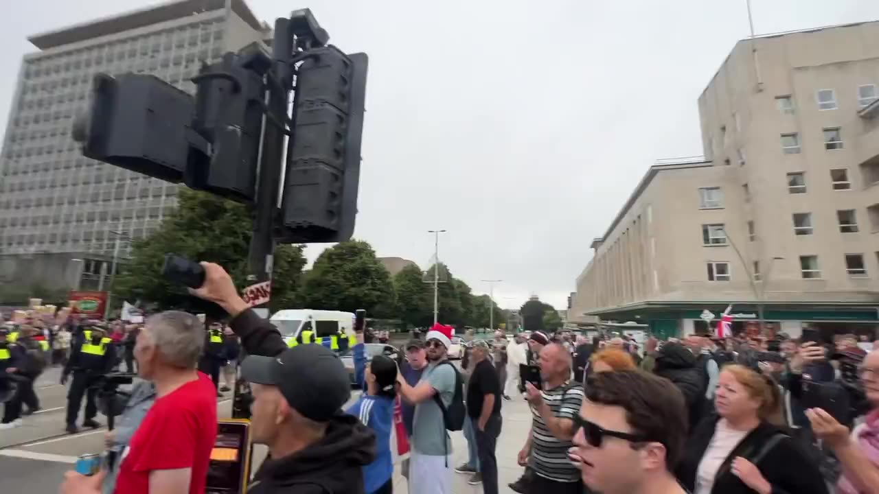 Locals chant “communist scum off our streets” in Plymouth.