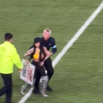 Woman runs onto field of Steelers-Jets game with Trump signs as he watches from Stands