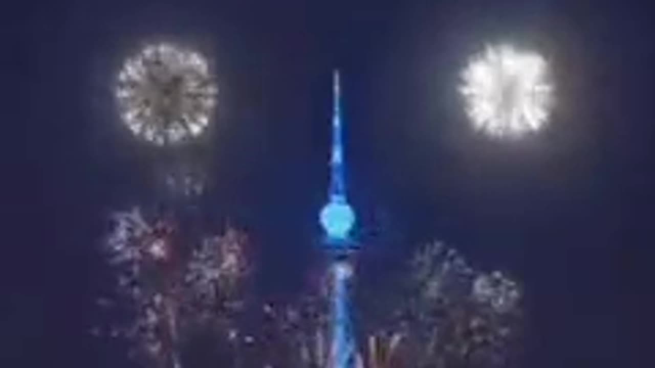 Qingdao TV Tower, projection using 5G + Project blue beam technology.