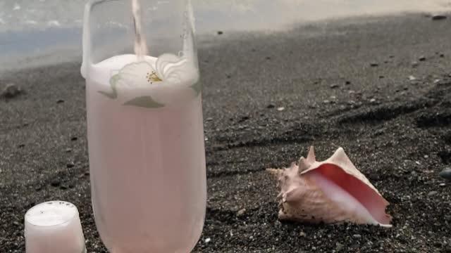 Fruit and Champagne Picnic on Beach Shore