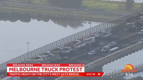 Snail operation by truckers in Melbourne, Australia against rising fuel prices