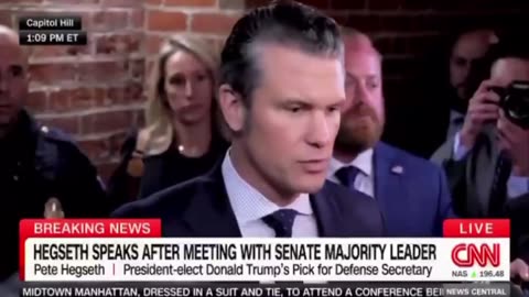 Pete Hegseth speaks to reporters after meeting the Senate Majority Leader: