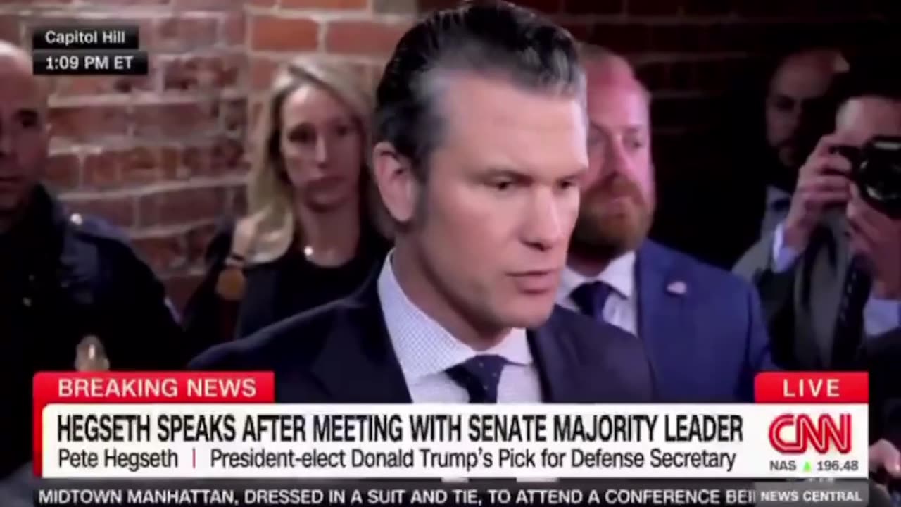 Pete Hegseth speaks to reporters after meeting the Senate Majority Leader: