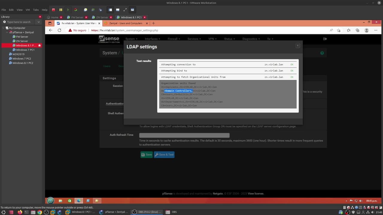 Probando Autenticacion de Usuarios LDAP de Zentyal con pfSense