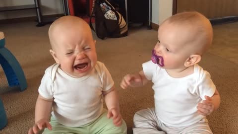 cute babies fighting for a pacifier