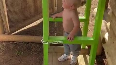 His dad built him an elevator, and he is very happy.