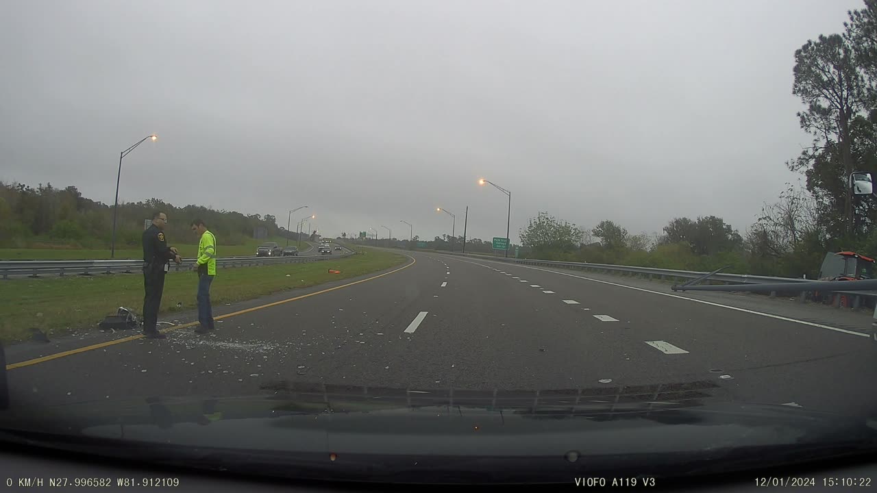 Mowing Tractor Drops Light Pole Across Highway Lanes