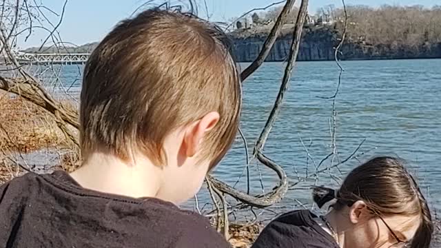 Throwing rocks in the creek