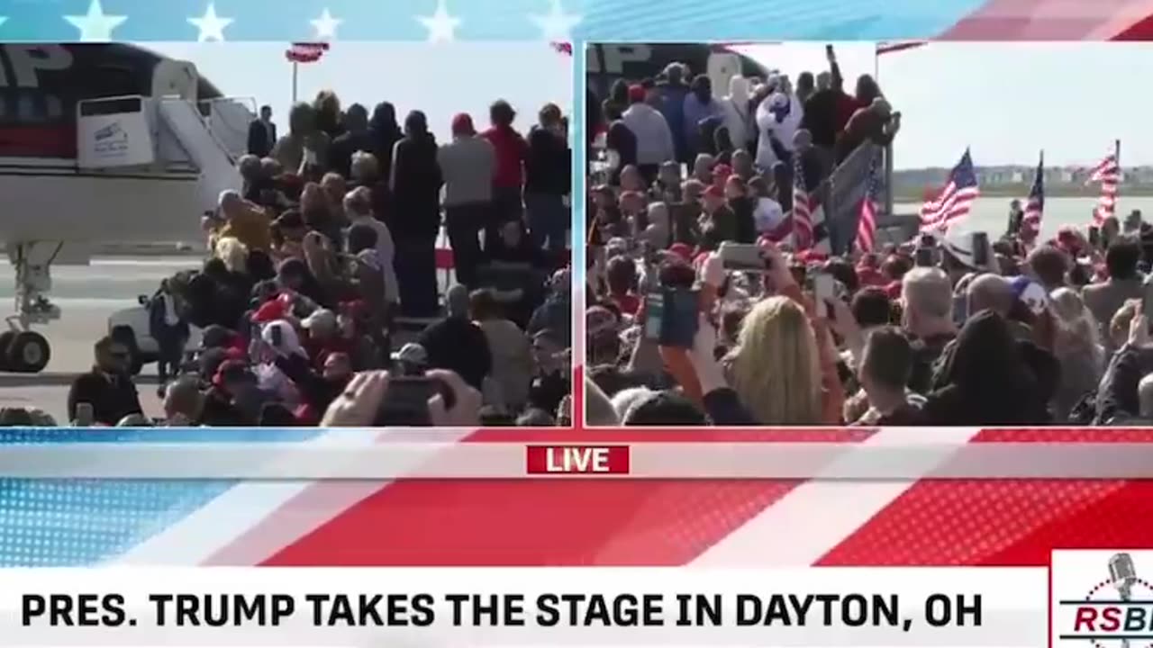 President Trump walks out of Trump Force One at Dayton, Ohio rally