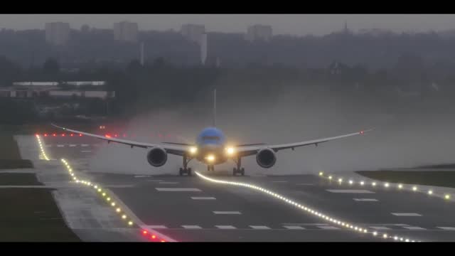 The airplane is going landings and Takeoffs in the Extreme Weather