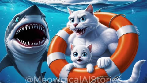 Dad Cat vs Dangerous Shark: A Heroic Showdown at Sea!