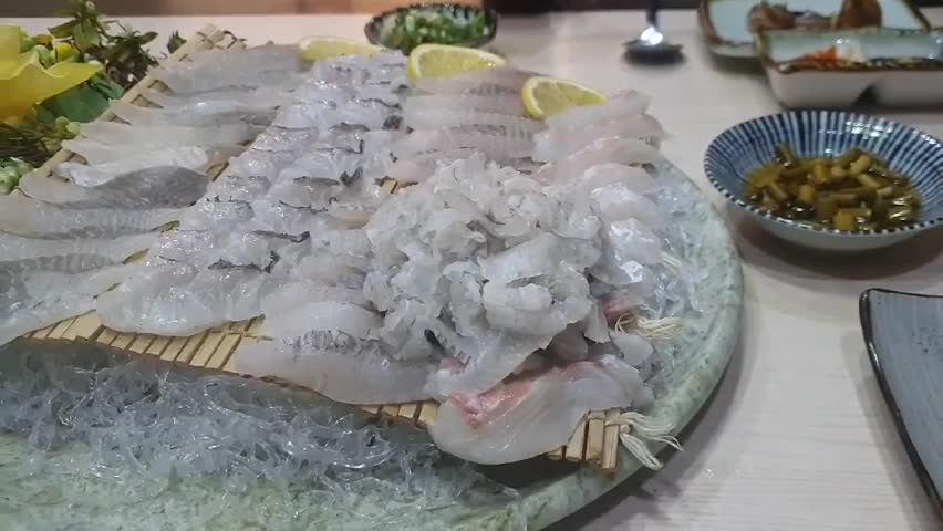 Assorted sushi at a sashimi restaurant