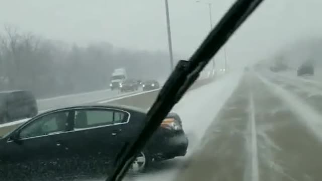 Snowy Road Near Miss