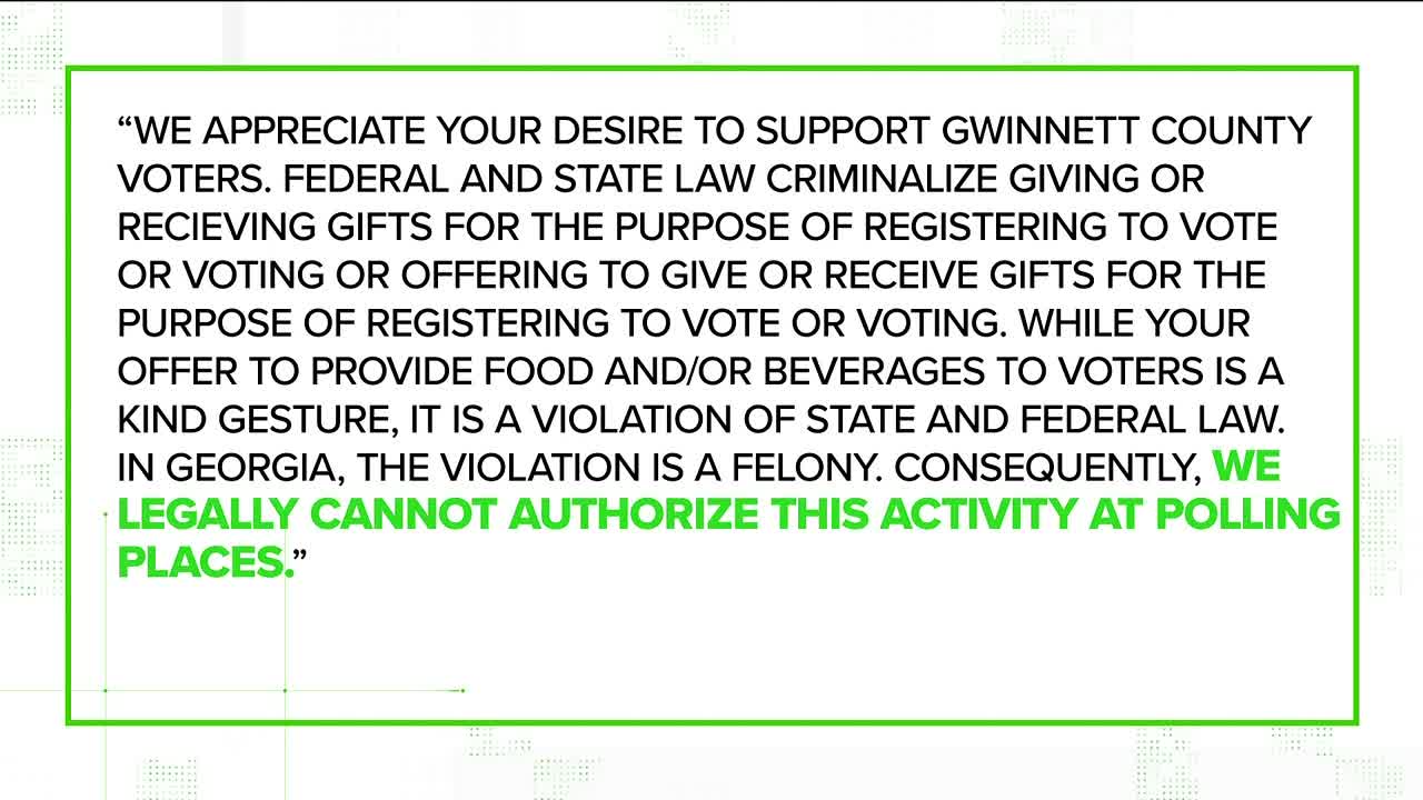 Is it legal to offer free food & beverages at the polls in Georgia