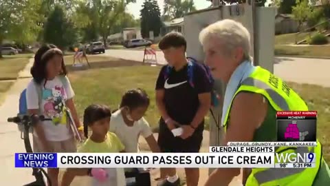 As temps soar, 87-year-old suburban crossing guard gives ice cream to kids