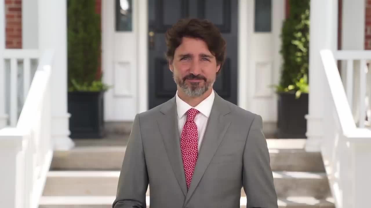 The Canadian Prime Minister Trudeau delivers a message on Canada Day