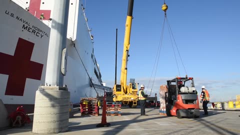 Loading out US Navy Hospital Ship USNS Mercy COVID19 Response