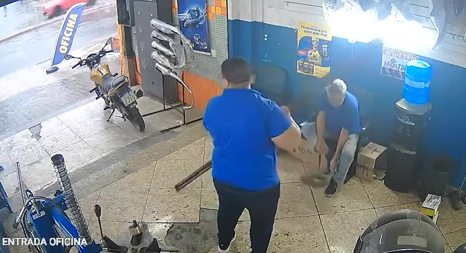 Auto Mechanic In Brazil Lets Metal Beam Drop On Coworker Twice!!