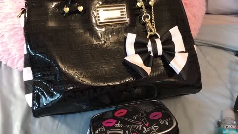 What's in my Betsey Johnson Black & White Satchel Tote Bag.