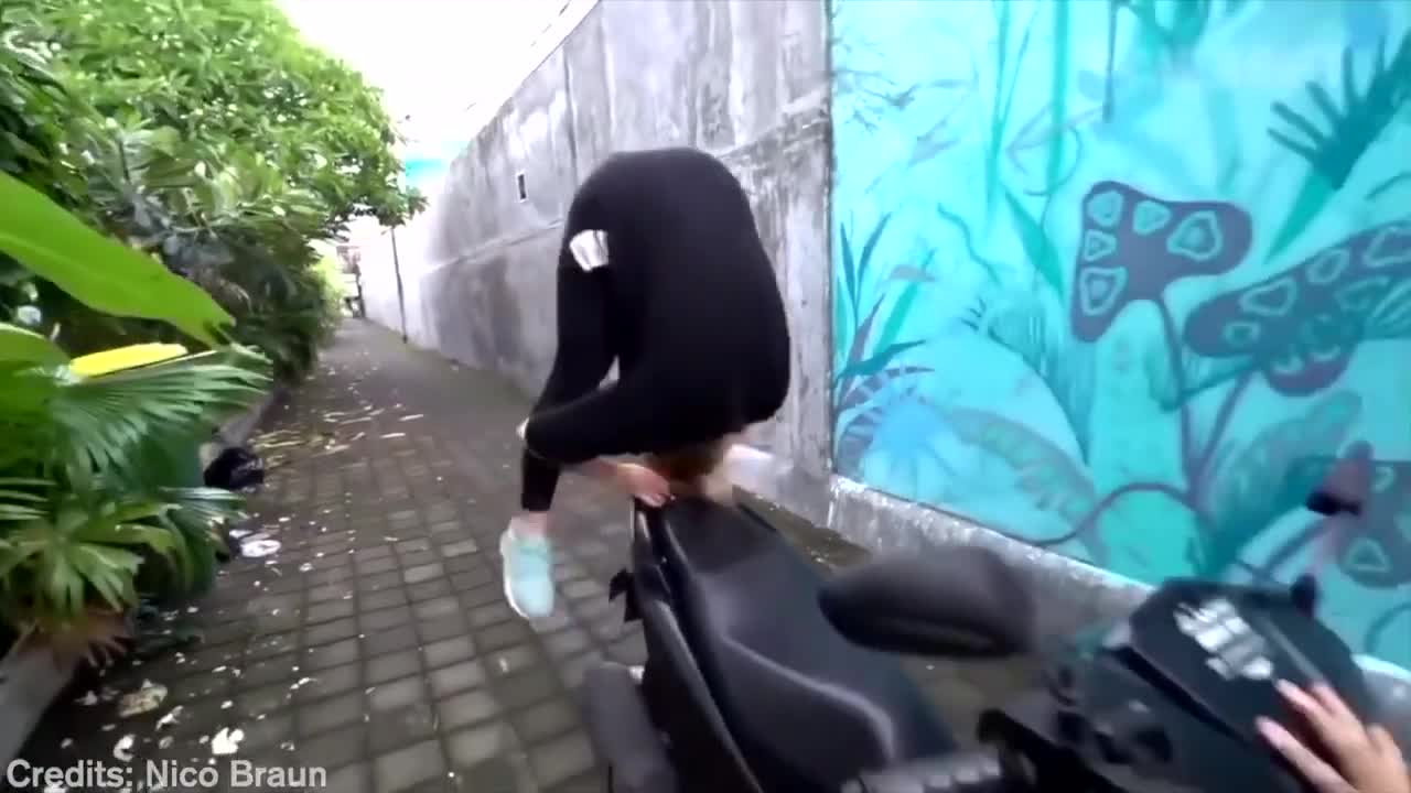 Shot on iPhone meme Parkour girl scooter fail