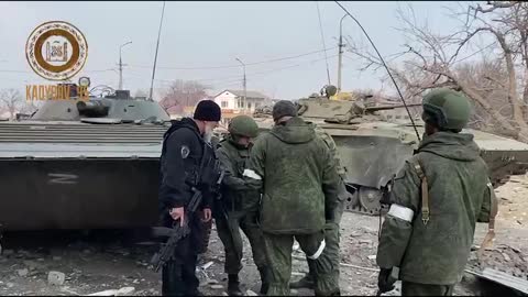 State Duma deputy Adam Delimkhanov, along with the commander of the 8th Guards Combined Arms Army General Andrey Mordvichev at the front line in Mariupol