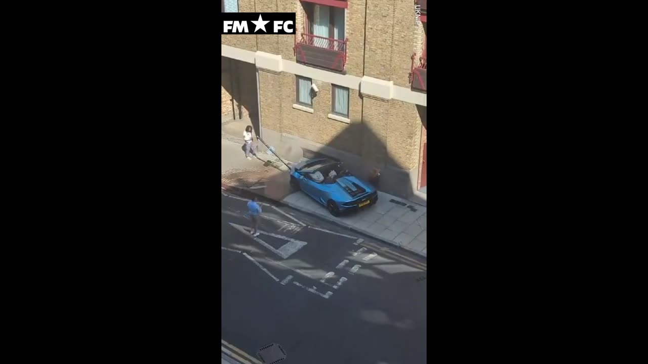 Moment man flees after ramming £200,000 Lamborghini into pole