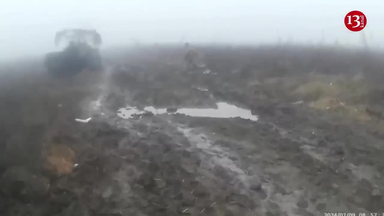 Russian soldiers who survived the battle show their destroyed position and military equipment