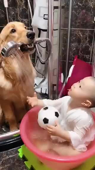 taking care of the brother's bath