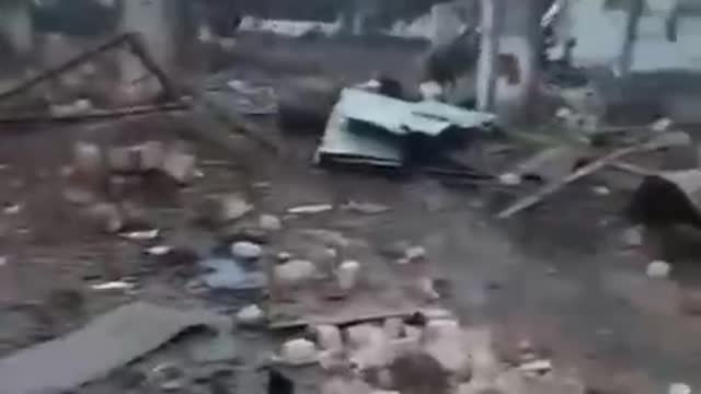 Destroyed Ukrainian police station in Izyum, Kharkiv region