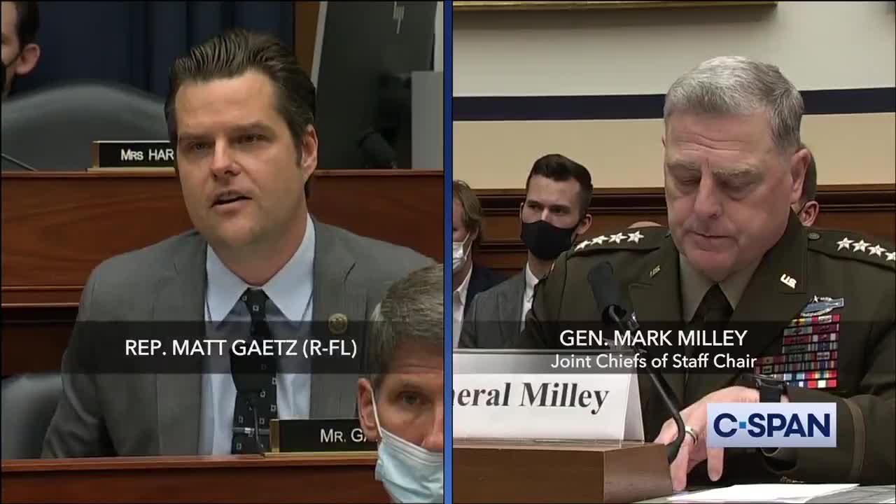 Boom Rep. Matt Gaetz Blasts feckless & incompetent Gen. Milly with Sec. Llyod Austin