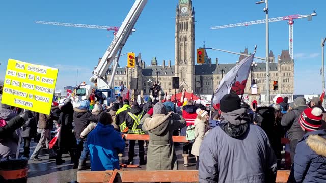 Freedom Protest Ottawa February 7 Speaking is a prominent protester in the movement.