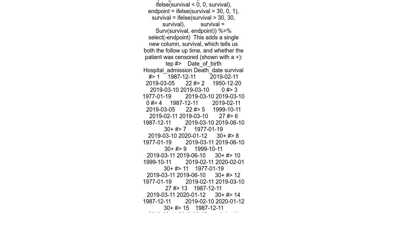 Calculating survival time from the date of hospital addmission