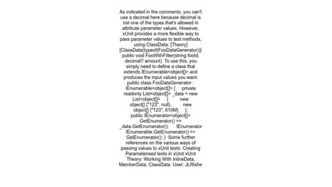 How can I pass values to xUnit tests that accept a nullable decimal