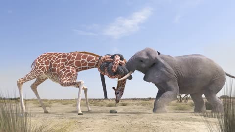 Elephant vs Giraffe Water Fight WWF - Pakistan 🦒🐘💪🏽😱