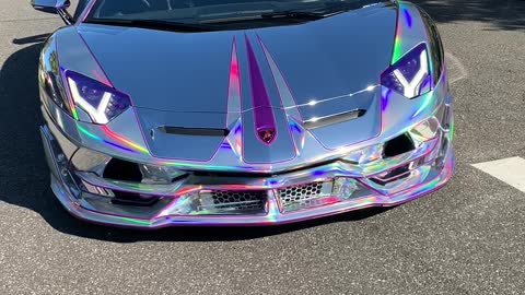 Rainbow Chrome Lambo Pulls out of Parking Spot