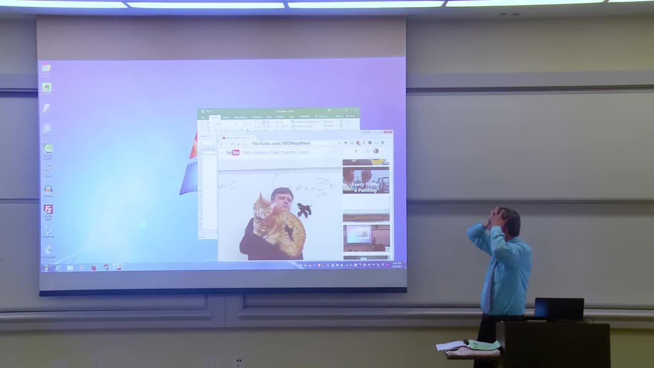 Math Professor Fixes Projector Screen (April Fools Prank)