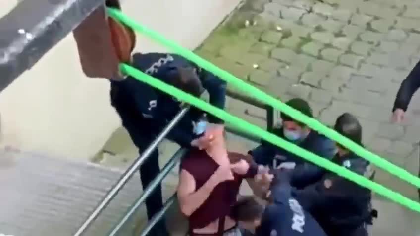 DISGUSTING BULLIES - 4 Cops try to RIP the MAN'S HEAD OFF