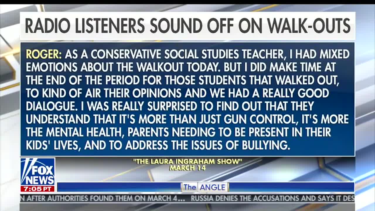 Laura Ingraham criticizes political student Walkout Day