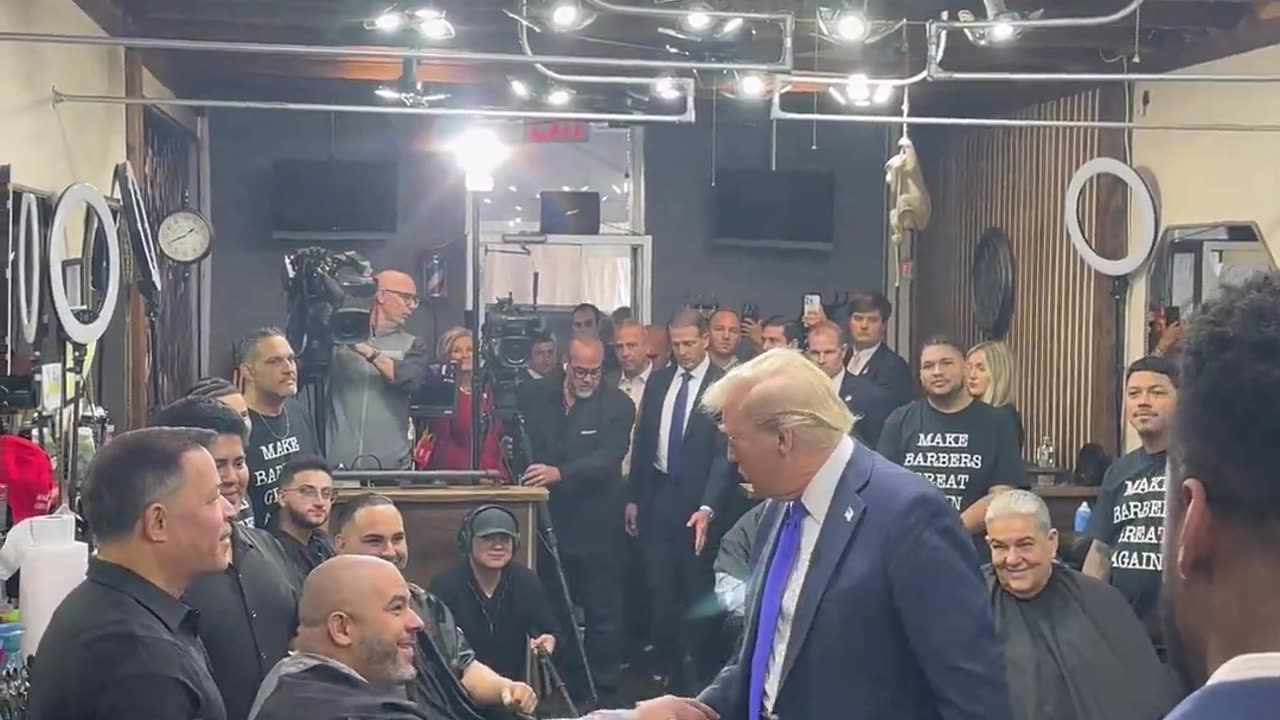 President Donald J. Trump visits Javiel's Barbershop in Bronx.