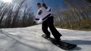 Snowboarding at Holiday Valley Spring conditions