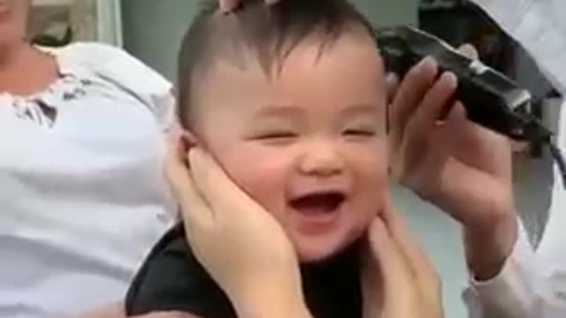 Adorable baby reaction on haircut😍