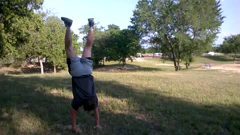 Gosh Darn Dad Walks On His Hands In The Dog Park