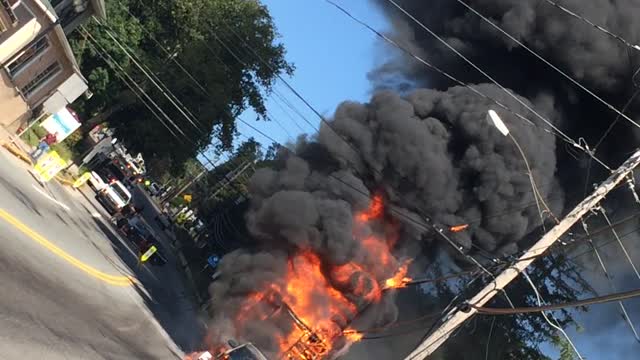 Burning RV Rolls Down Hill