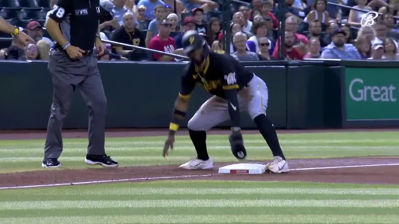 Rodolfo Castro slides into 3rd base, and his phone goes sliding with him