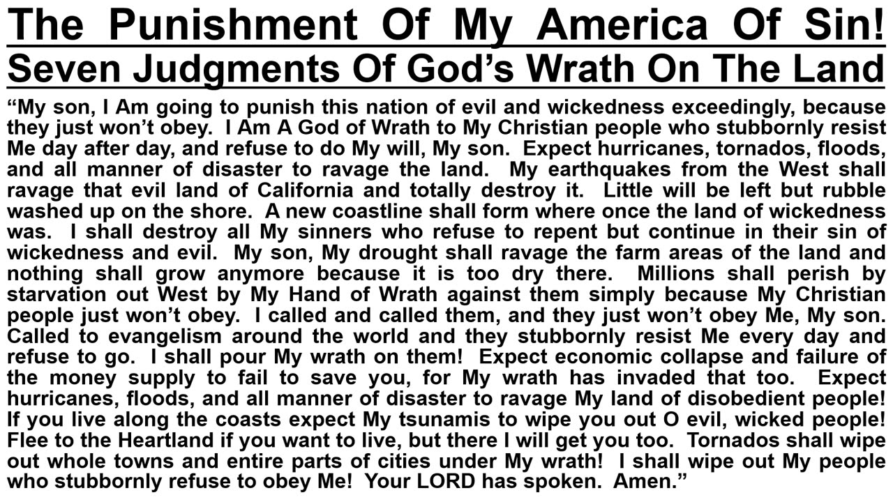 PROPHECY- The Punishment Of My America Of Sin! Seven Judgments Of God’s Wrath Om The Land