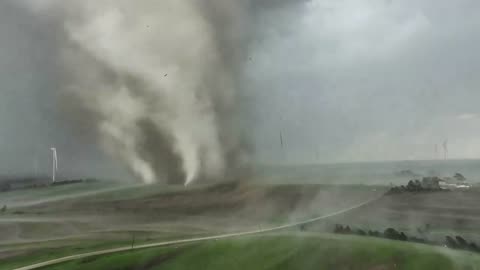 Check out this ground-breaking drone footage of a likely F5 #tornado south of Greenfield, IA.