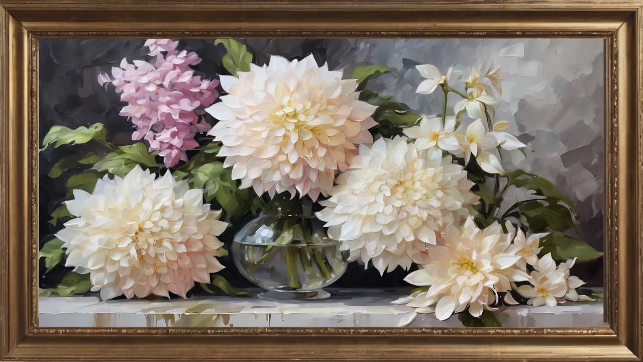 Very beautiful floral tv background painting. Framed art screensaver .