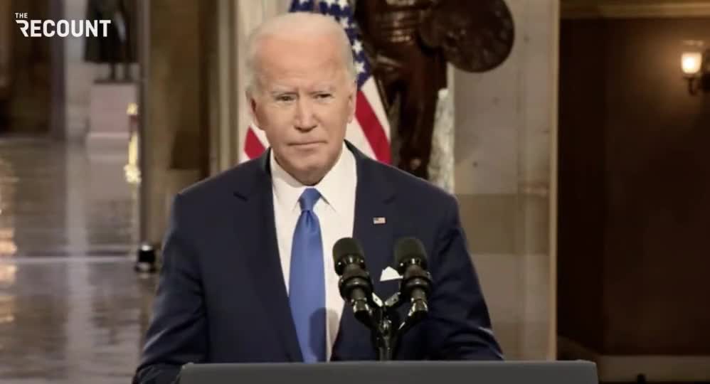 Biden on Jan. 6: “To state the obvious, one year ago today, in this sacred place, democracy was attacked — simply attacked. The will of the people was under assault.”